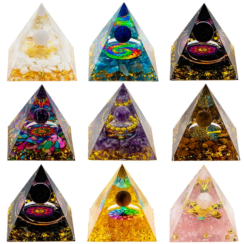 Natural Crystal Energy Generator Pyramid – Peridot and Amethyst Reiki Healing Chakra for Meditation and Home Decor