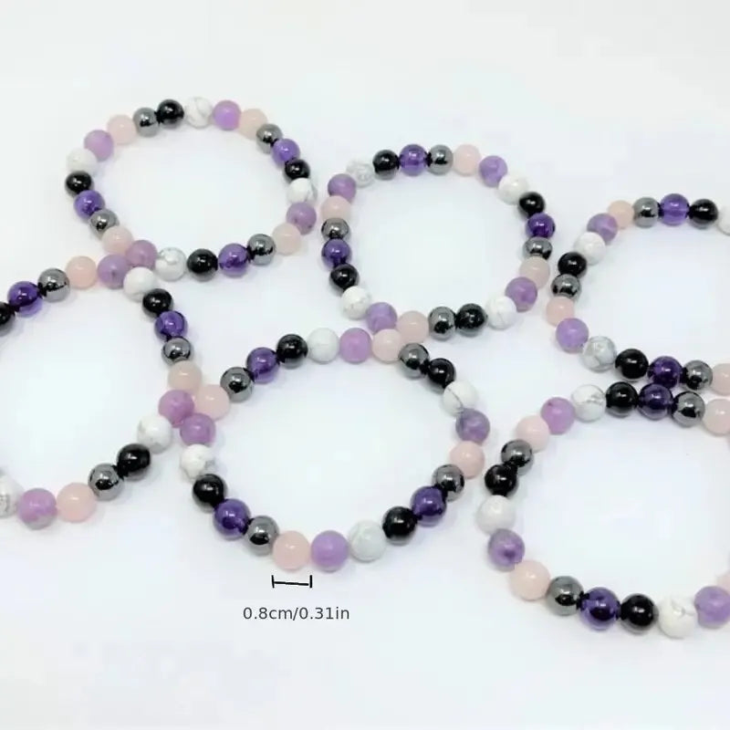 4 Styles Black Tourmaline Rose Quartz Lepidolite White Howlite Hematite Round Bead Bracelet For Stress Reduction, Crystal Gift