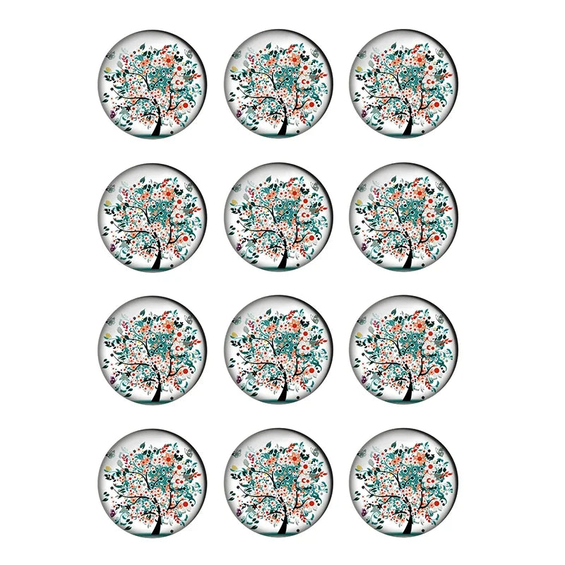 12-pieces Colorful Tree of Life Glass Cabochons
