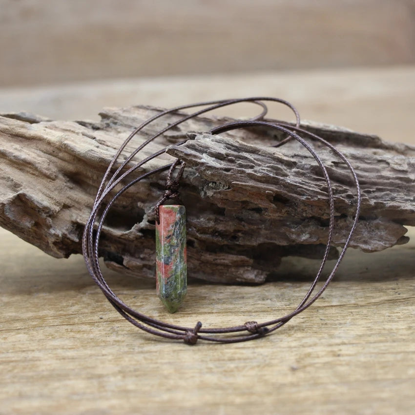 Natural Gemstone Hexagonal Point Pendant Necklace – Healing Crystal Quartz
