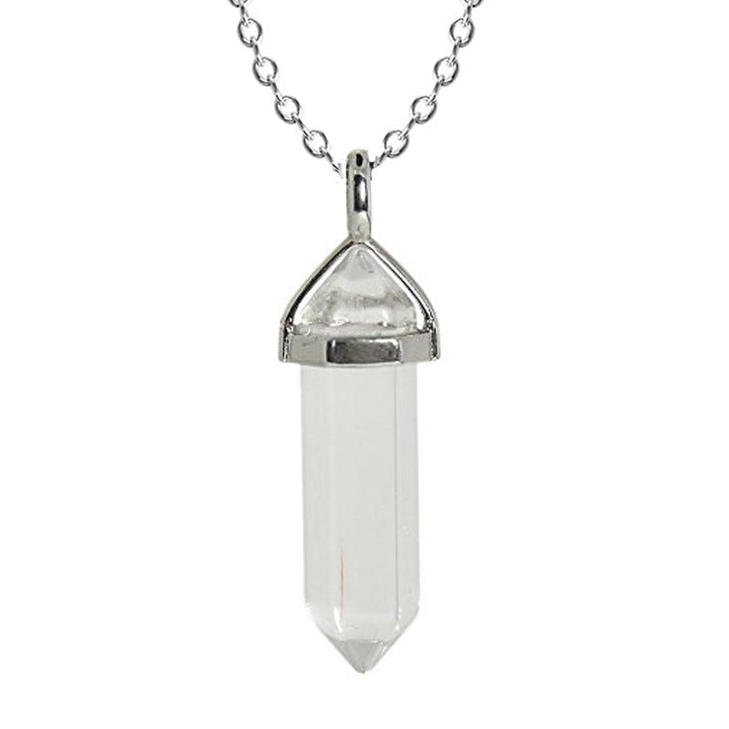 15pcs Stainless steel Natural Quartz Obsidian Crystal Hexagonal Chakra Healing Point Pendulum Stone Pendant Necklace For Gift