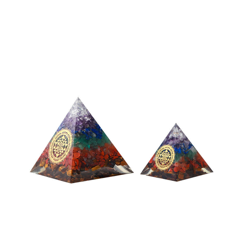 Decorative crystal stone pyramids, geometric design, energy healing, orgone pyramids for enhancing space.