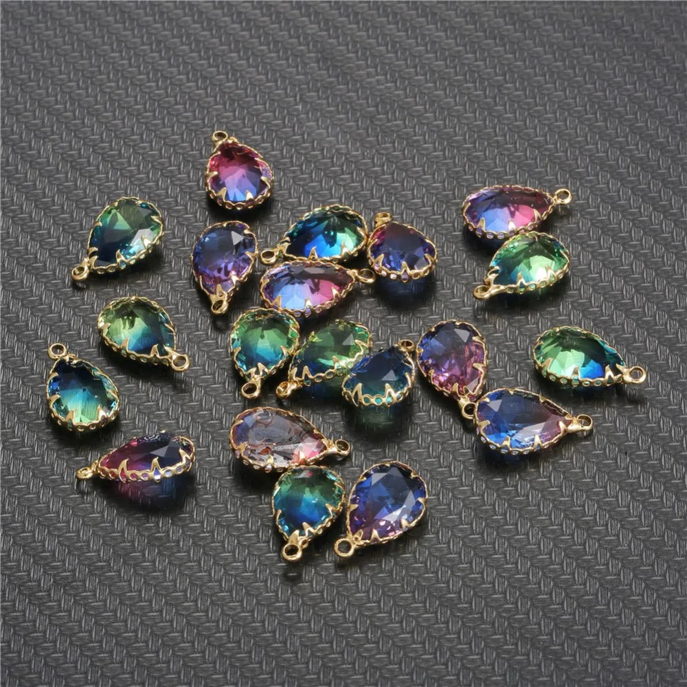 10pcs/lot Copper Colorful Crystal Water Drop Crystal Charms For Jewelry DIY Making Shining Crystal Pendant Accessories