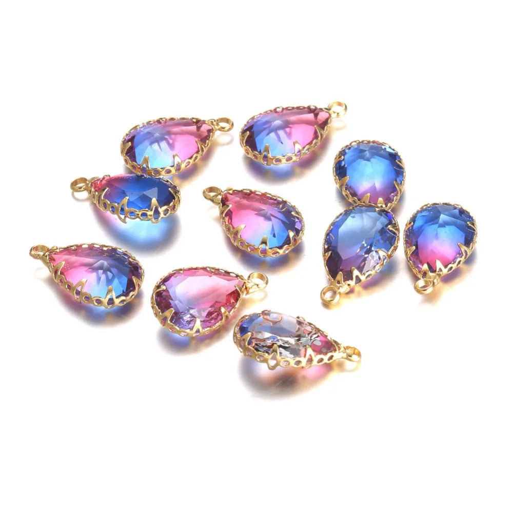 10pcs/lot Copper Colorful Crystal Water Drop Crystal Charms For Jewelry DIY Making Shining Crystal Pendant Accessories