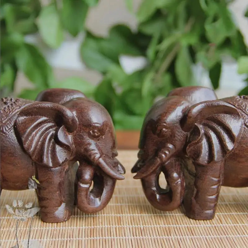 Fortion Elephant Figurine – Carved Natural Wood & Mineral Crystal Chakra Statue