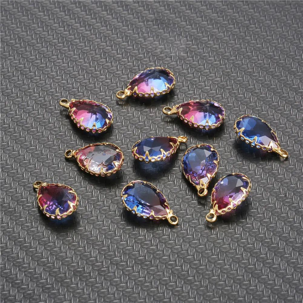 10pcs/lot Copper Colorful Crystal Water Drop Crystal Charms For Jewelry DIY Making Shining Crystal Pendant Accessories