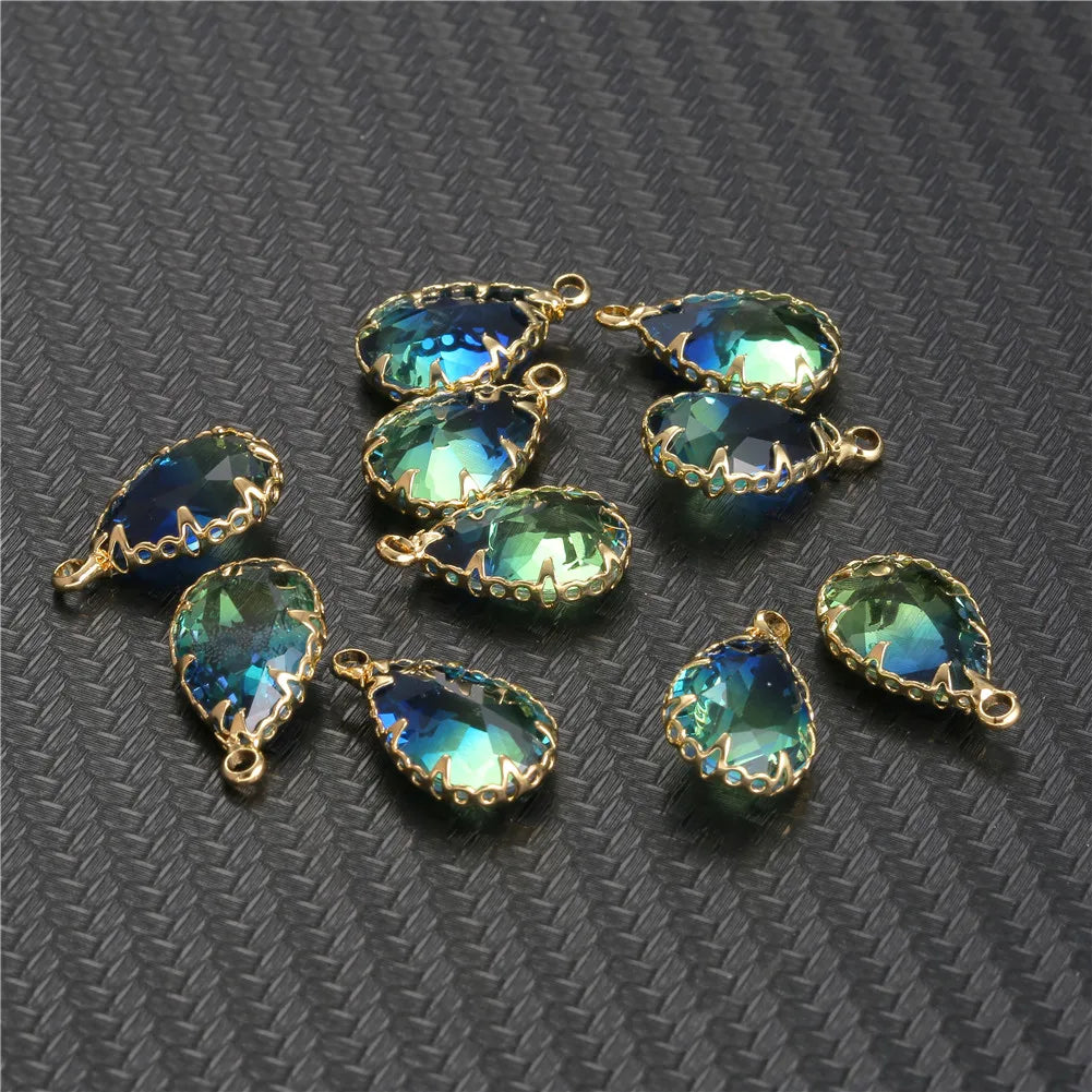 10pcs/lot Copper Colorful Crystal Water Drop Crystal Charms For Jewelry DIY Making Shining Crystal Pendant Accessories