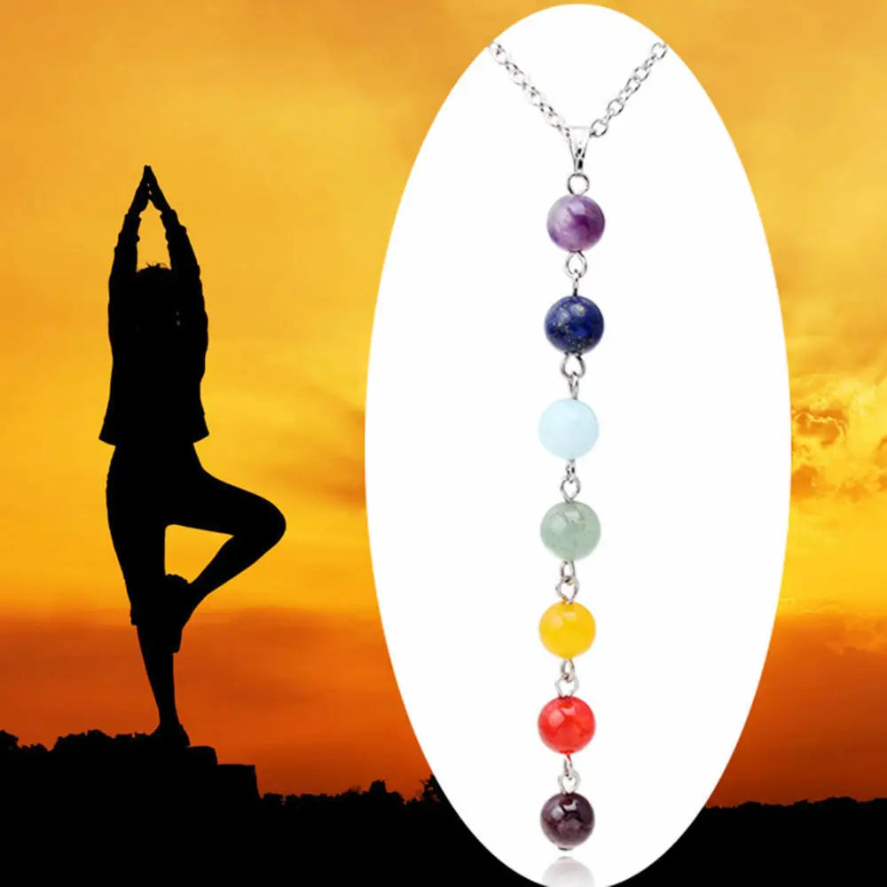 7 Chakra Gem Stone Beads Pendant Necklace Women Yoga Reiki Healing Balancing Maxi Chakra Natural Stone Necklace