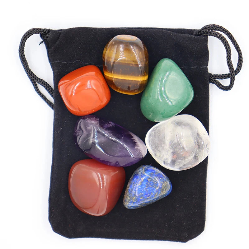 7-Pieces Natural Crystal Set – Polished Agate Energy Stones for Yoga and Chakra Healing