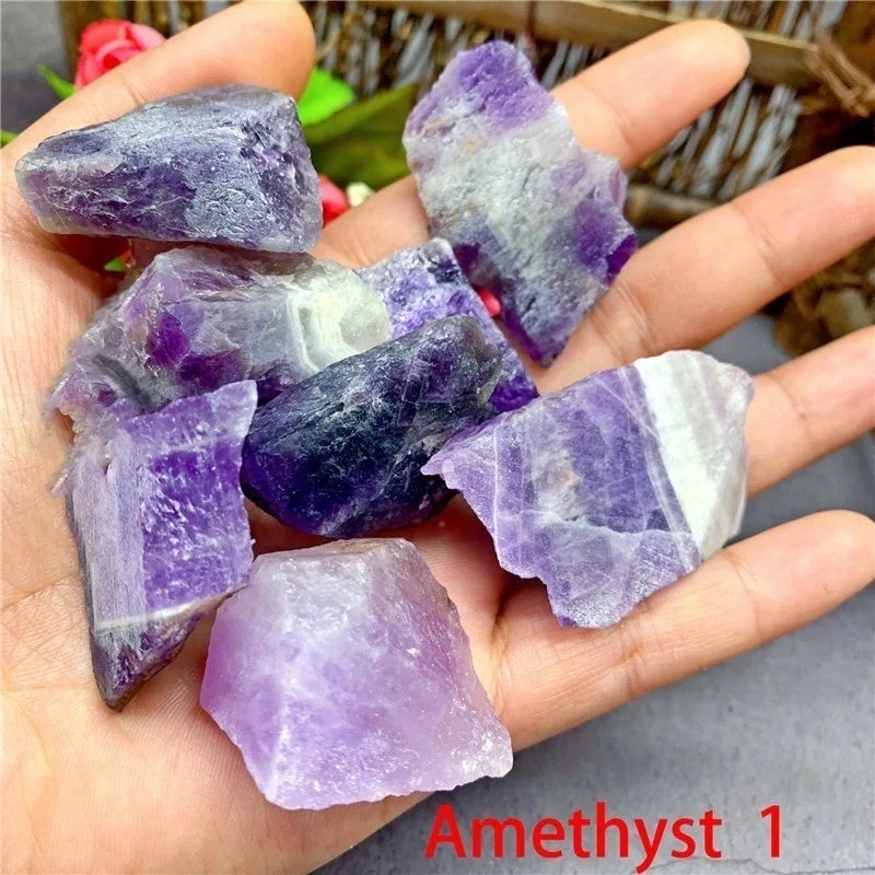 Natural Crystal Stones – Irregular Rose Quartz, Amethyst, and Fluorite Mineral Rocks for Reiki Healing and Home Decor