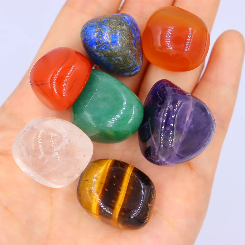 7-Pieces Natural Crystal Set – Polished Agate Energy Stones for Yoga and Chakra Healing