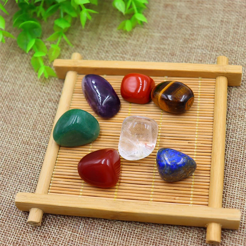 7-Pieces Natural Crystal Set – Polished Agate Energy Stones for Yoga and Chakra Healing