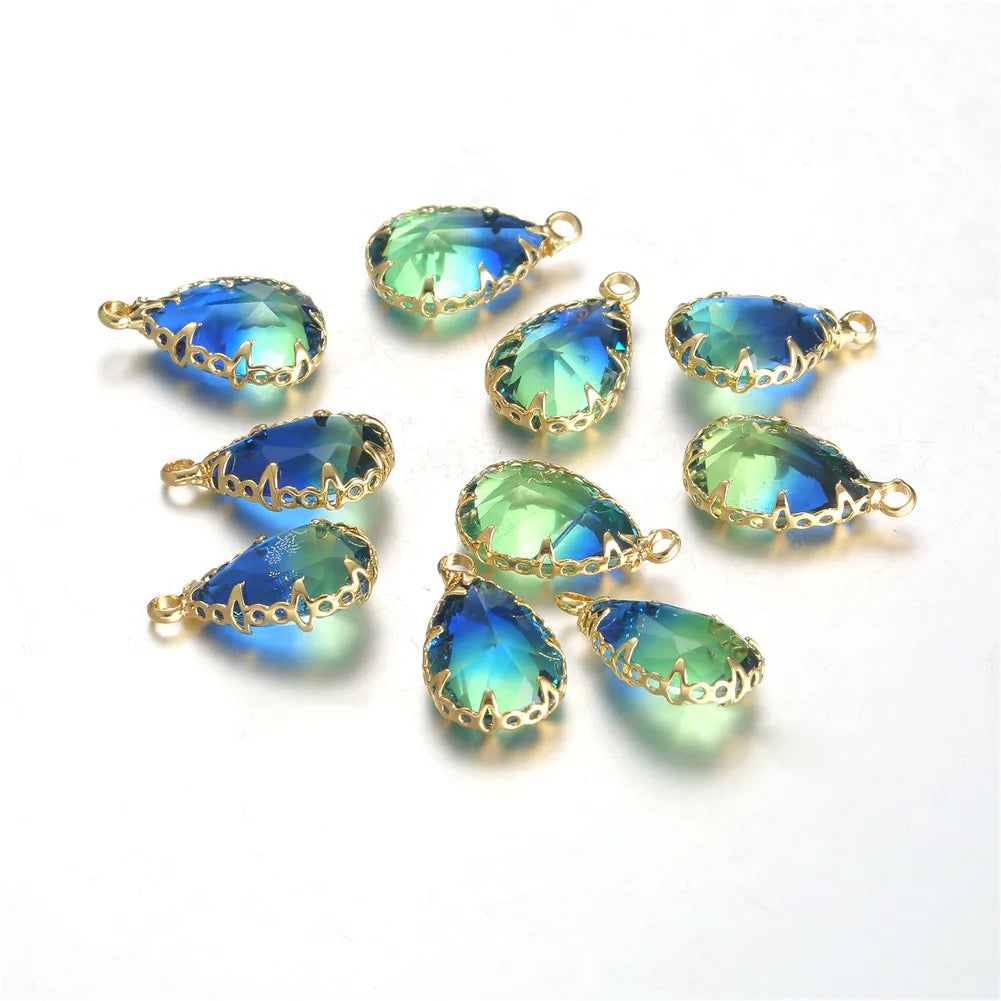 10pcs/lot Copper Colorful Crystal Water Drop Crystal Charms For Jewelry DIY Making Shining Crystal Pendant Accessories