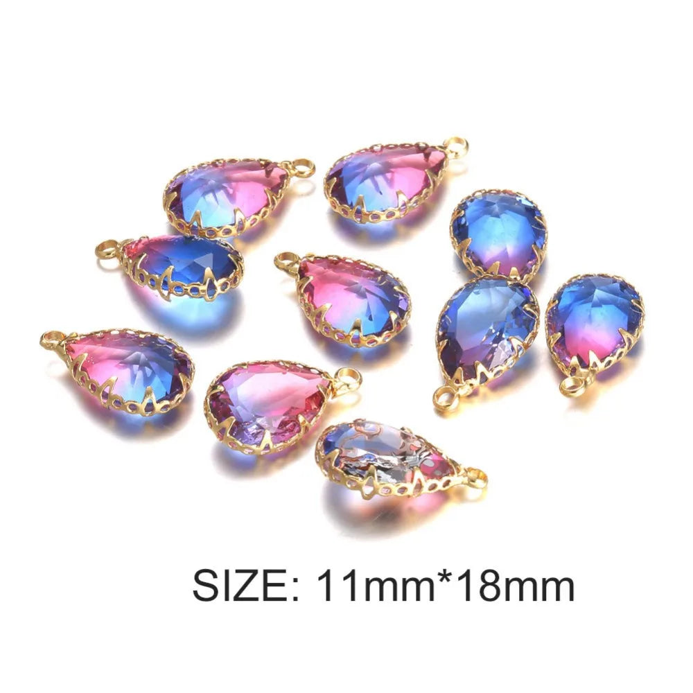 10pcs/lot Copper Colorful Crystal Water Drop Crystal Charms For Jewelry DIY Making Shining Crystal Pendant Accessories