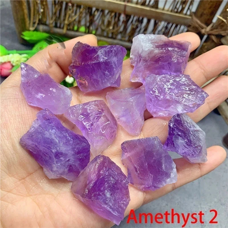 Natural Crystal Stones – Irregular Rose Quartz, Amethyst, and Fluorite Mineral Rocks for Reiki Healing and Home Decor