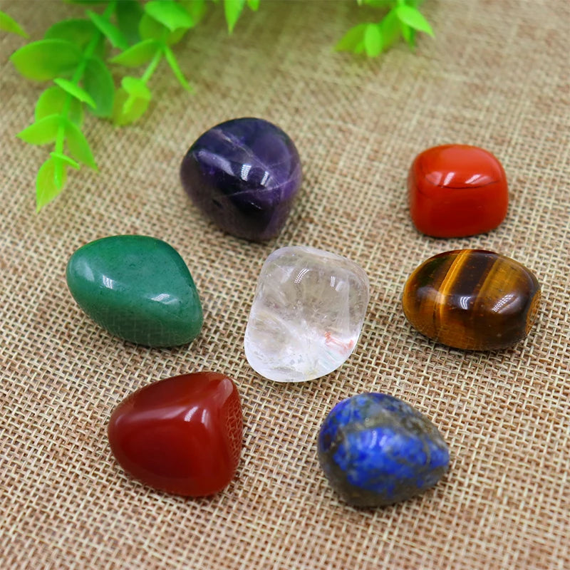 7-Pieces Natural Crystal Set – Polished Agate Energy Stones for Yoga and Chakra Healing