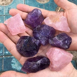 Natural Crystal Stones – Irregular Rose Quartz, Amethyst, and Fluorite Mineral Rocks for Reiki Healing and Home Decor