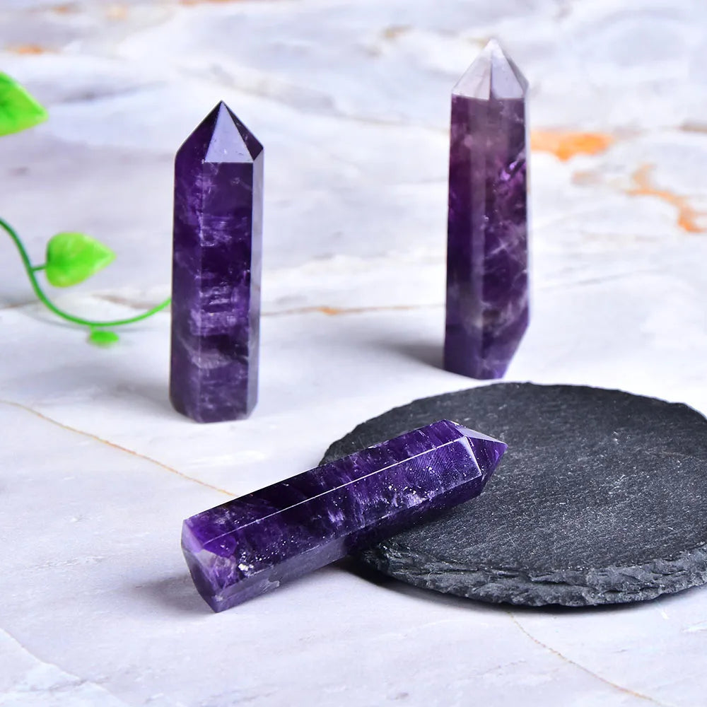 Natural Amethyst Point Crystal – Healing Energy Stone, Polished Quartz Craft for Home Decor