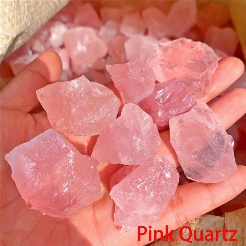 Natural Crystal Stones – Irregular Rose Quartz, Amethyst, and Fluorite Mineral Rocks for Reiki Healing and Home Decor