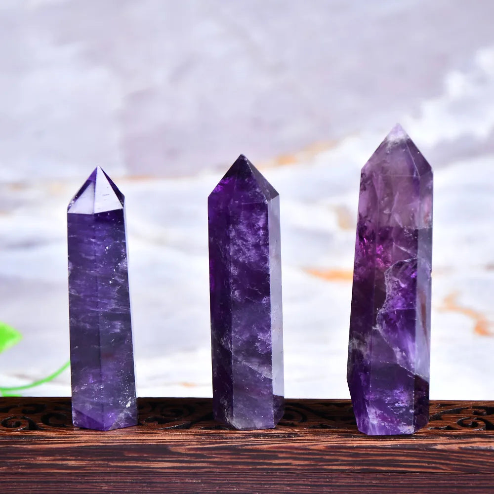 Natural Amethyst Point Crystal – Healing Energy Stone, Polished Quartz Craft for Home Decor