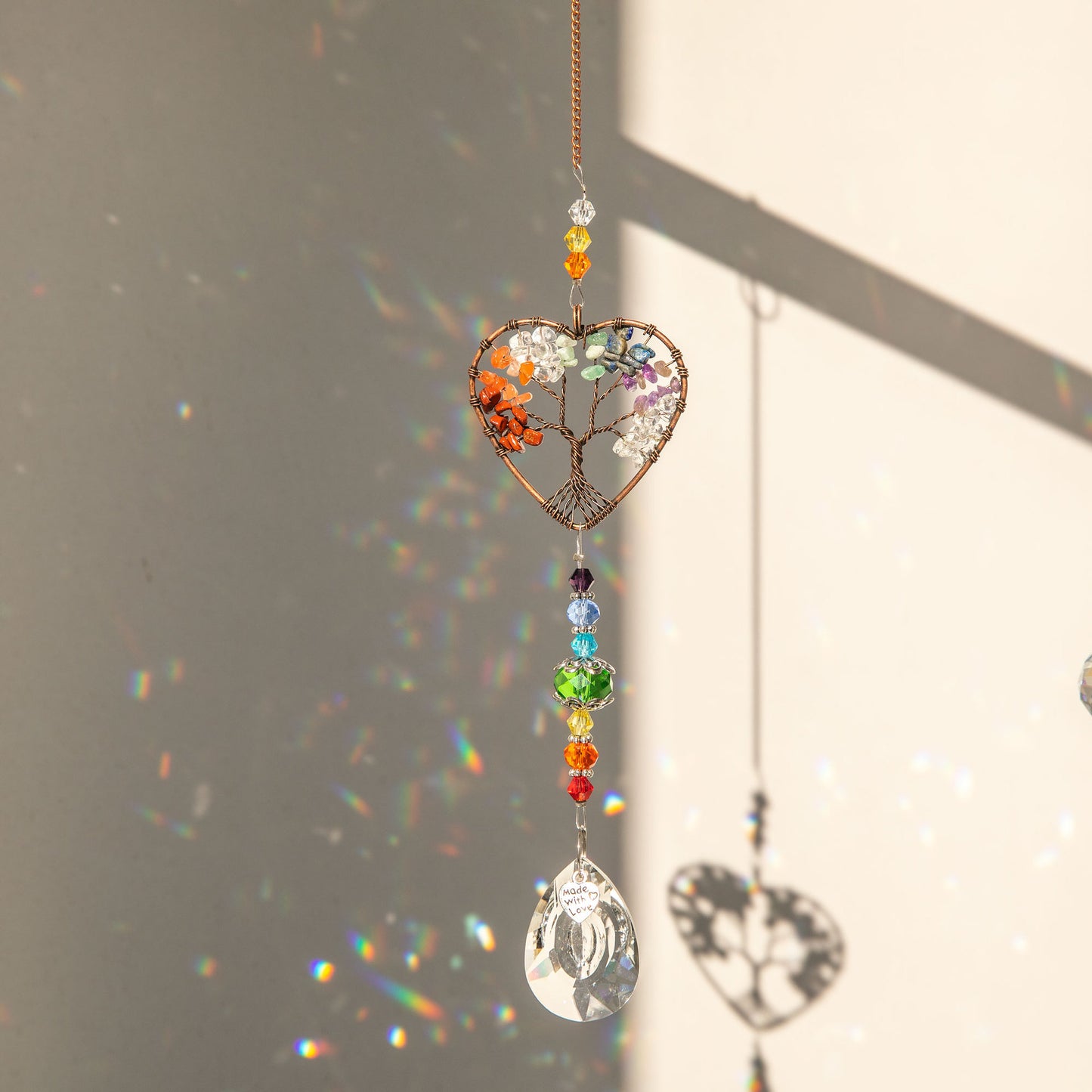 Crystals Wind Chime Suncatcher Golden Trees Pendant Rainbow Prism Stained Glass Ornament Chakras Crafts Home Garden Decor