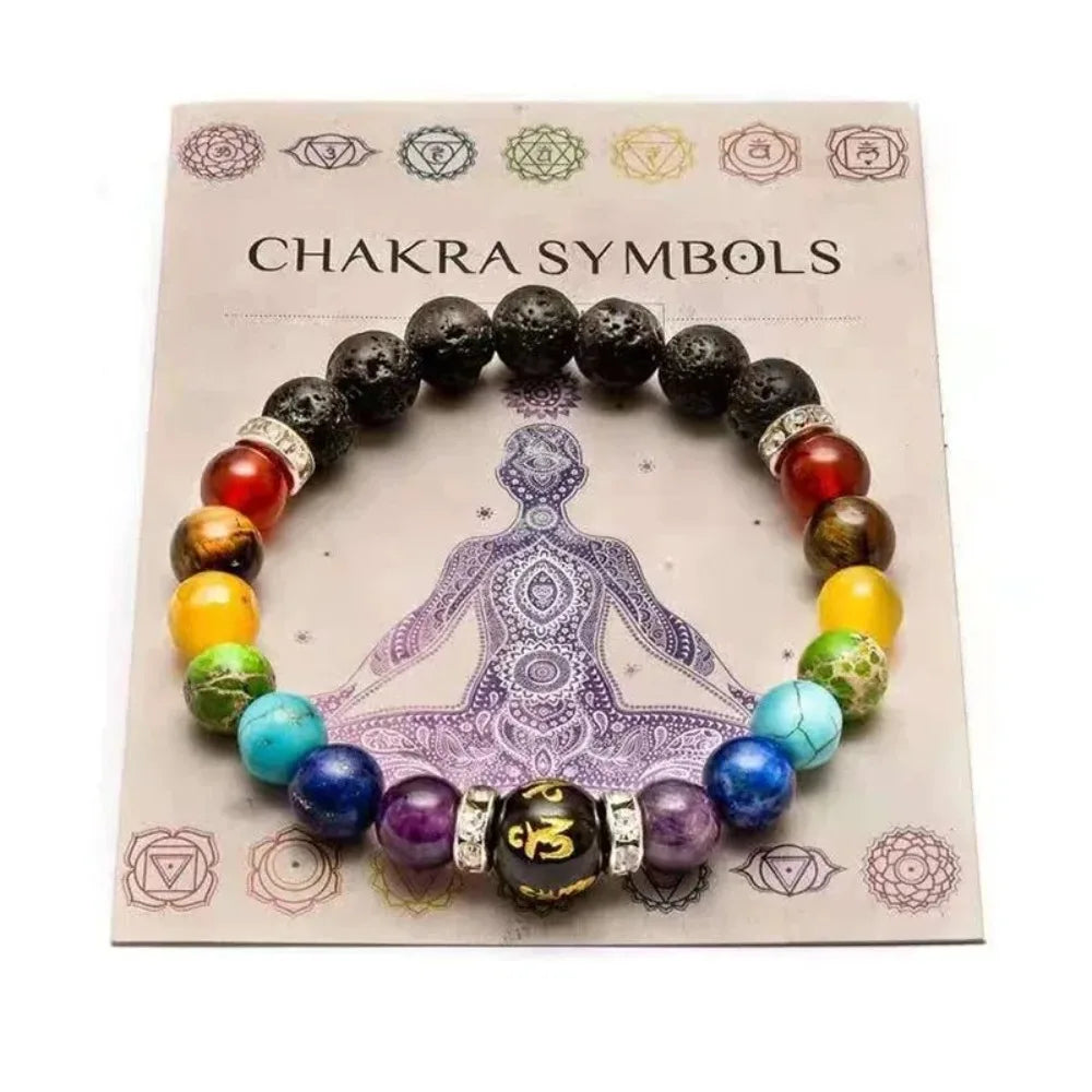 2-Pieces 7 Chakra Bracelet Set with Meaning Card – Natural Crystal Healing Jewelry