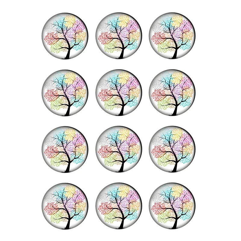 12-pieces Colorful Tree of Life Glass Cabochons