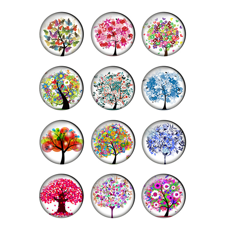 12-pieces Colorful Tree of Life Glass Cabochons