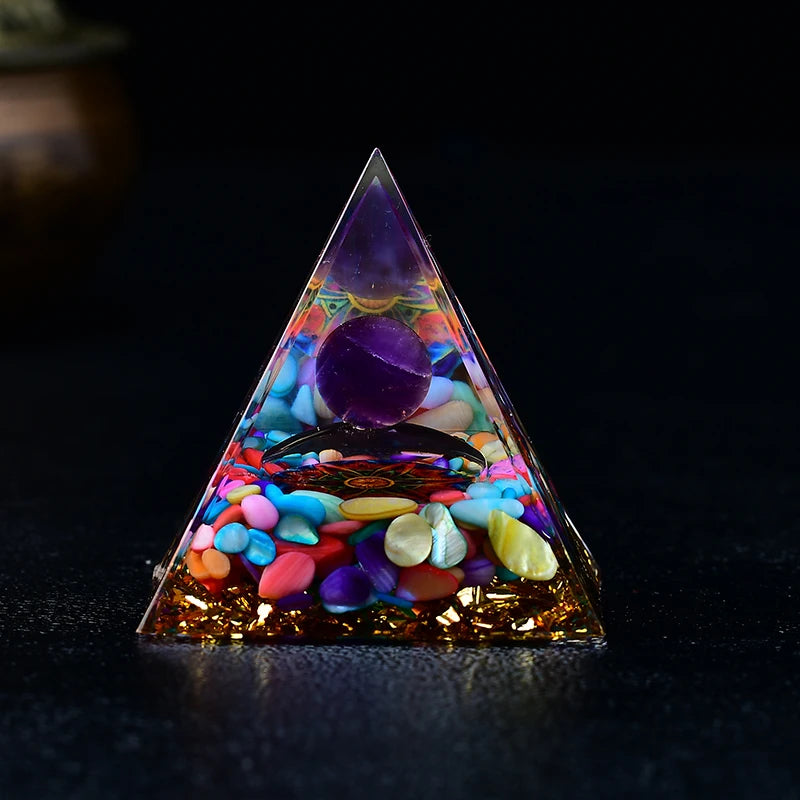 Natural Crystal Energy Generator Pyramid – Spiritual Healing Chakra Resin for Meditation and Room Decoration