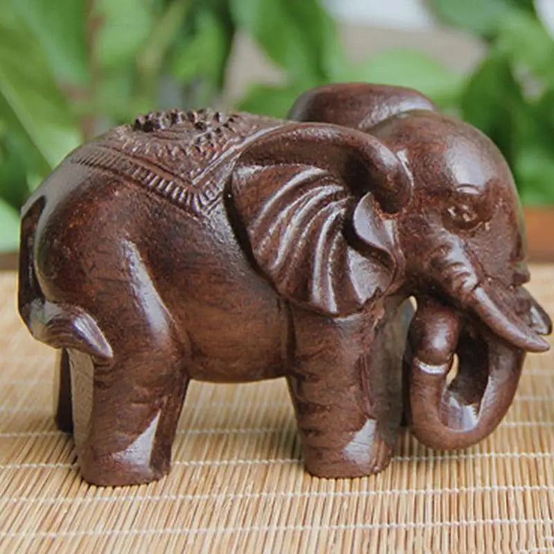 Fortion Elephant Figurine – Carved Natural Wood & Mineral Crystal Chakra Statue