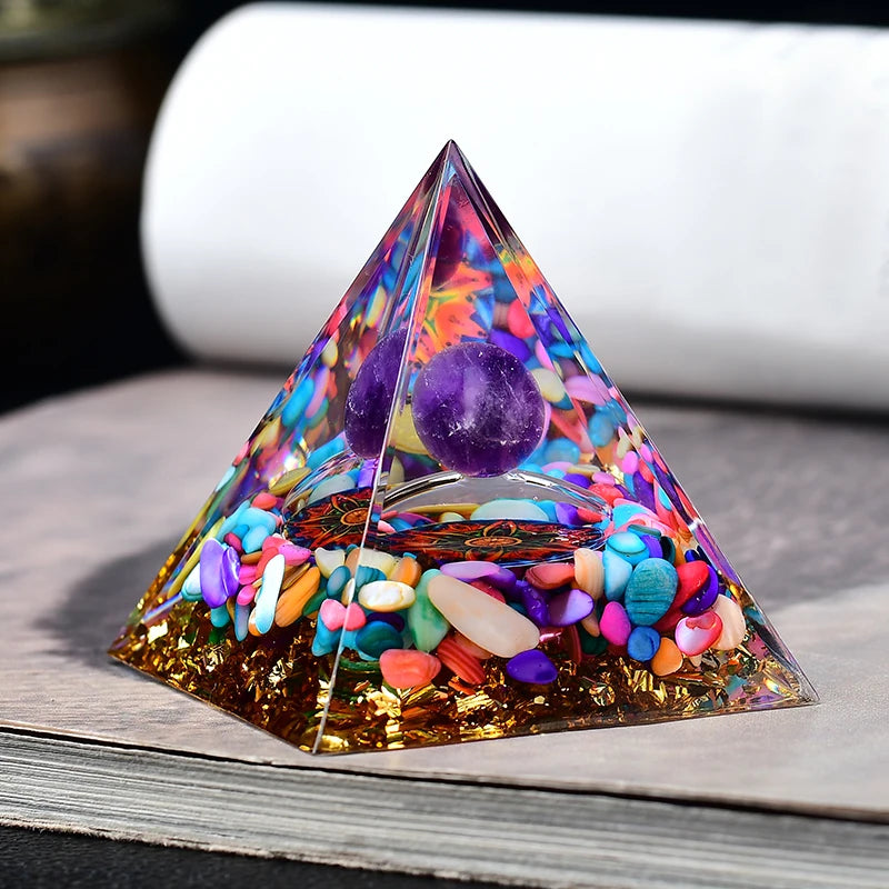 Natural Crystal Energy Generator Pyramid – Spiritual Healing Chakra Resin for Meditation and Room Decoration