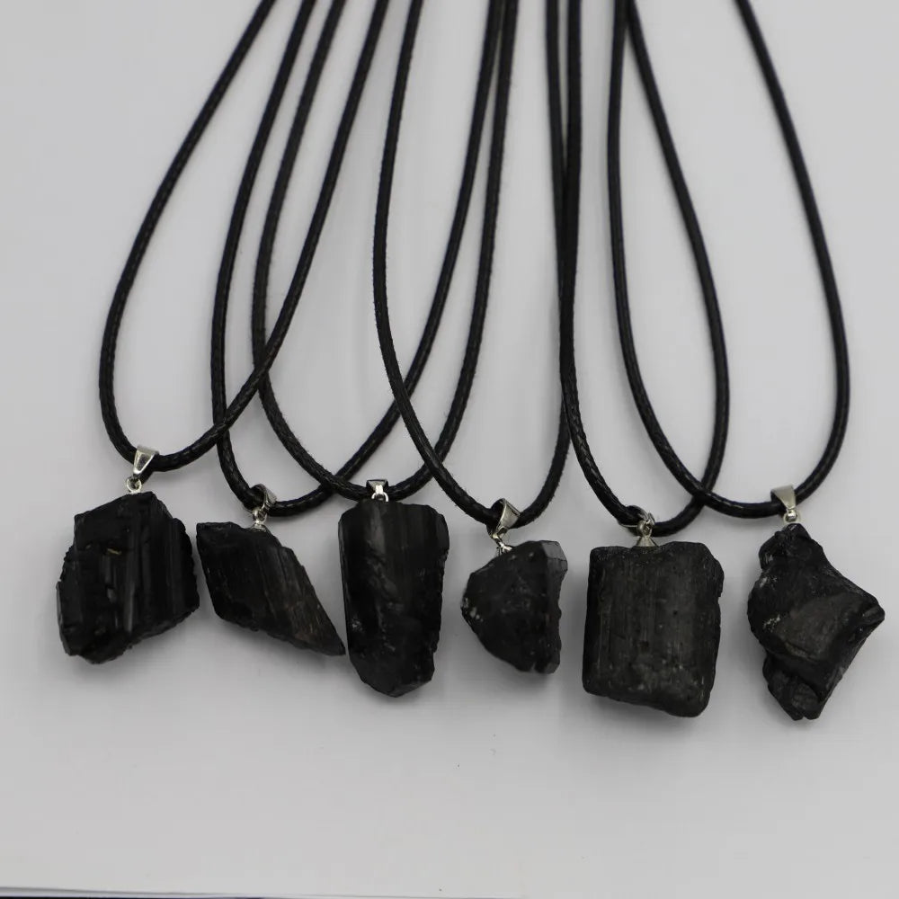 Natural Black Tourmaline Necklace Mineral Rock Chakra Jewelry omen Quartz Crystal Stone Pendant for Man Irregular Shape