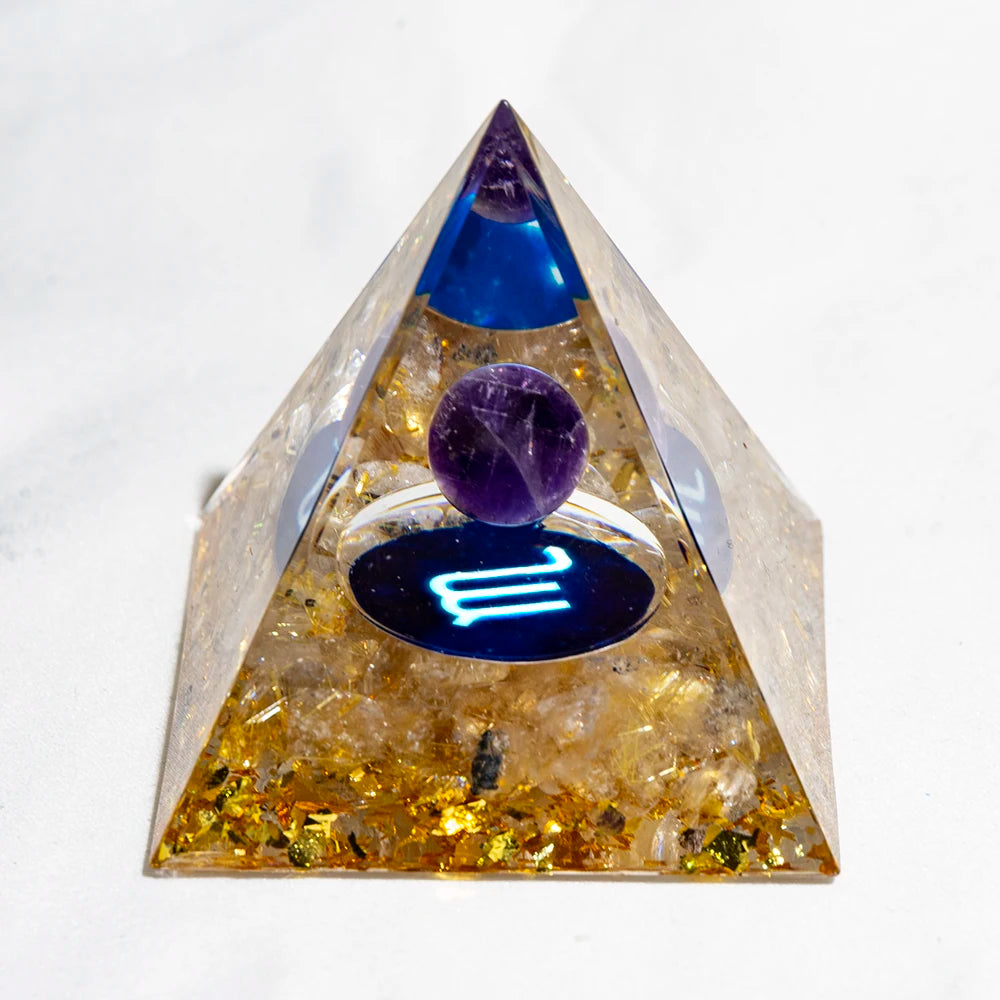 Natural Crystal Energy Generator Pyramid – Peridot and Amethyst Reiki Healing Chakra for Meditation and Home Decor