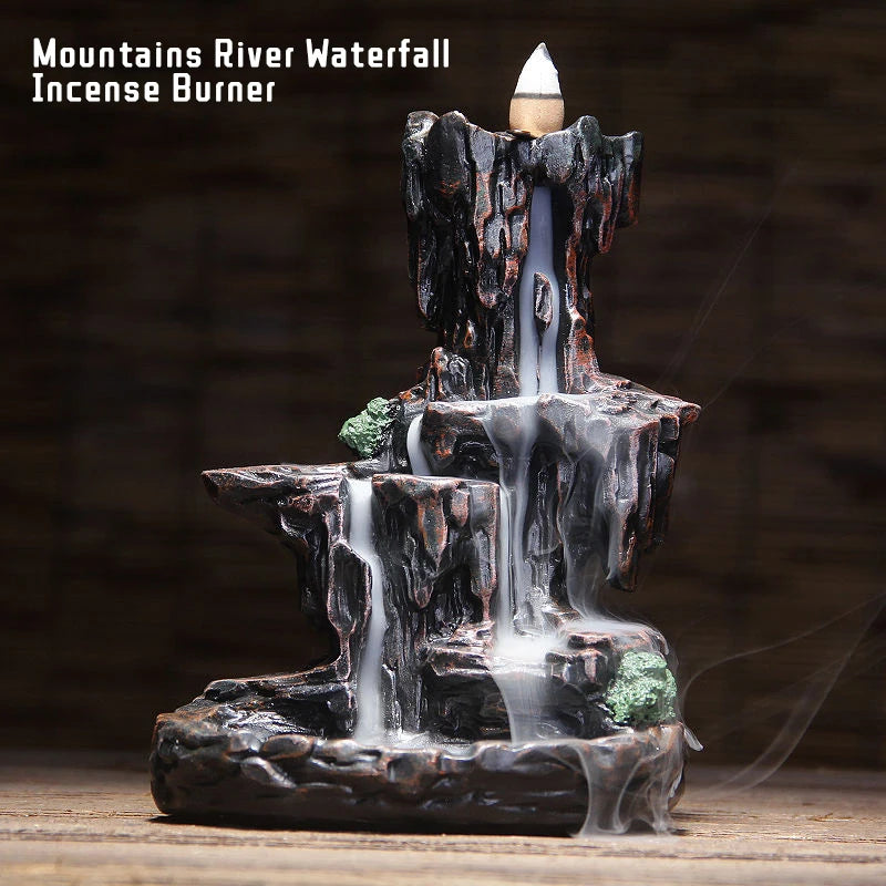 Serenity with Mountains River Waterfall Incense Burner