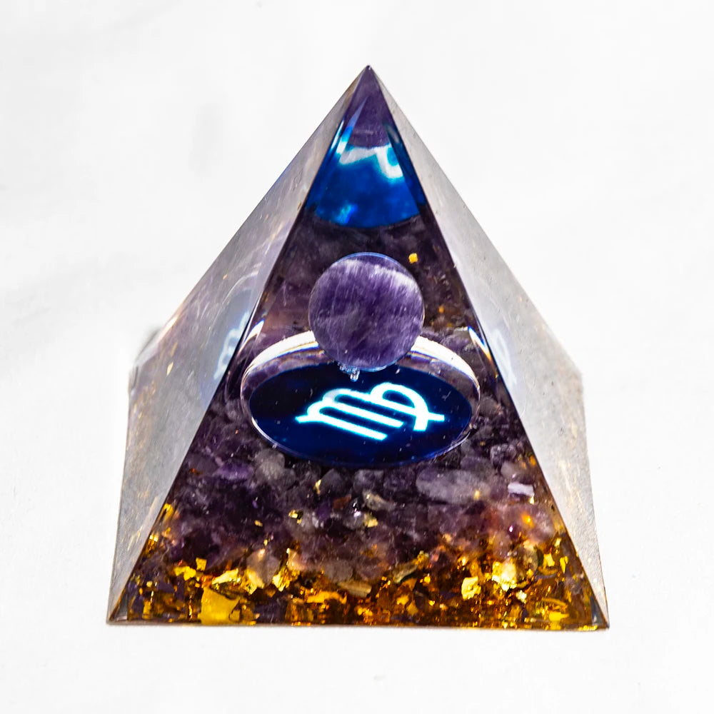 Natural Crystal Energy Generator Pyramid – Peridot and Amethyst Reiki Healing Chakra for Meditation and Home Decor