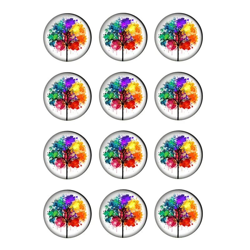 12-pieces Colorful Tree of Life Glass Cabochons