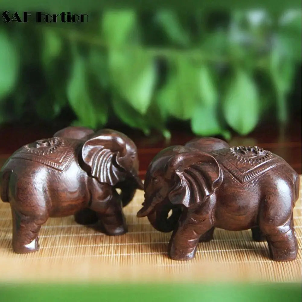 Fortion Elephant Figurine – Carved Natural Wood & Mineral Crystal Chakra Statue