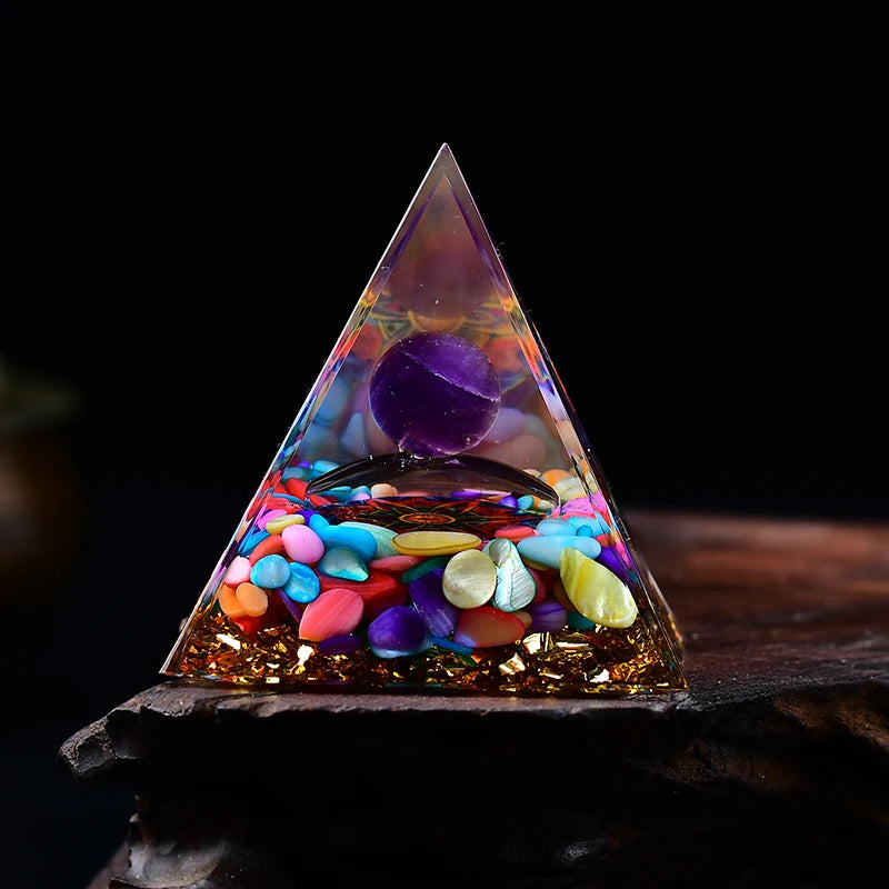 Natural Crystal Energy Generator Pyramid – Spiritual Healing Chakra Resin for Meditation and Room Decoration