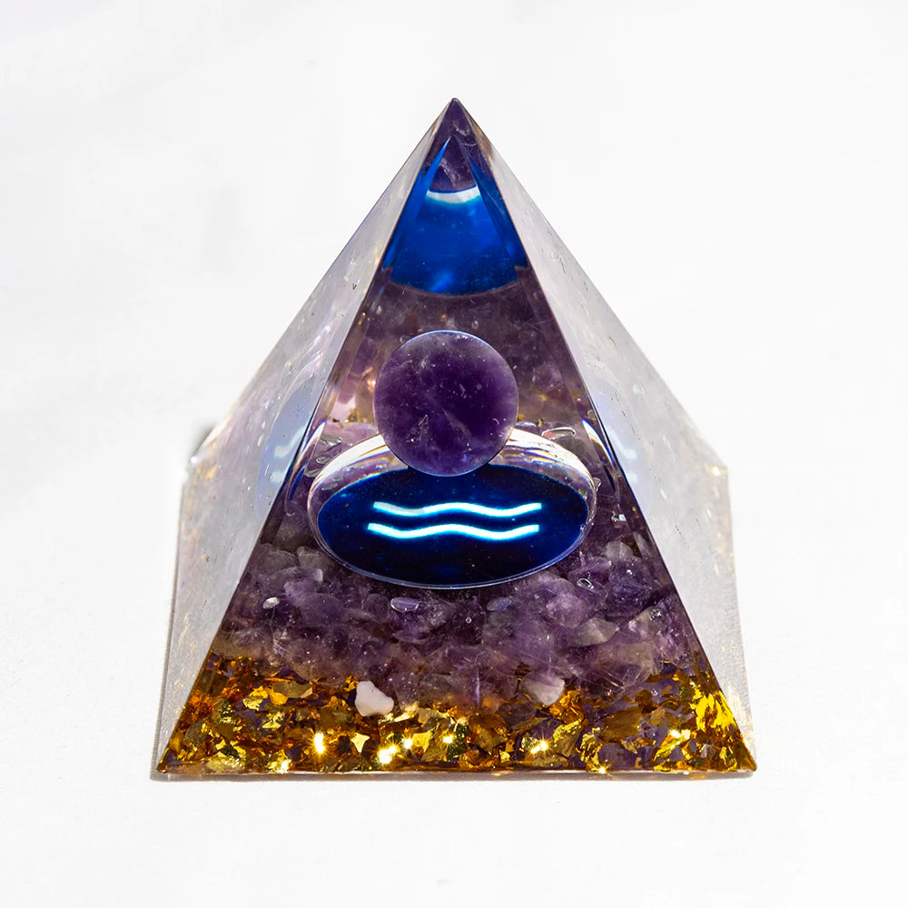 Natural Crystal Energy Generator Pyramid – Peridot and Amethyst Reiki Healing Chakra for Meditation and Home Decor