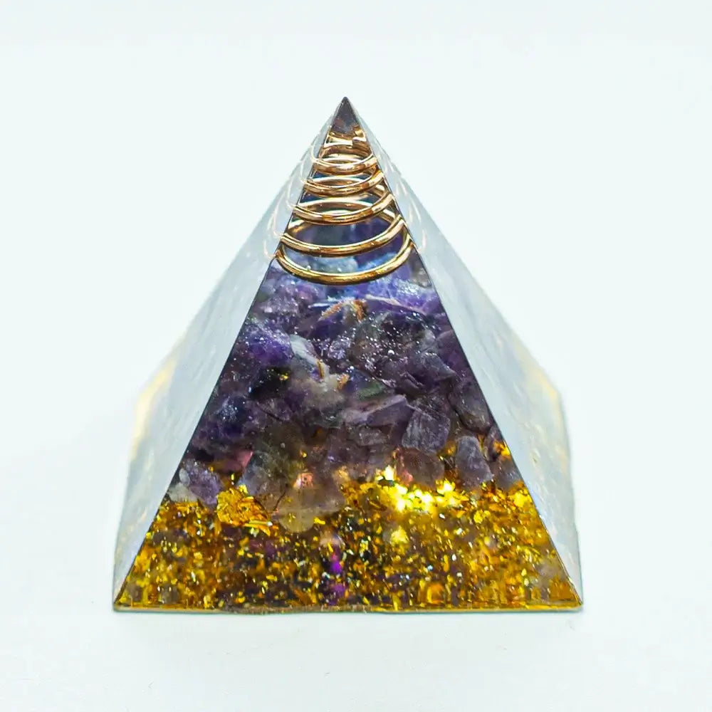 Energy Pyramid Orgonite – Natural Amethyst Quartz Crystal Reiki Healing Chakra