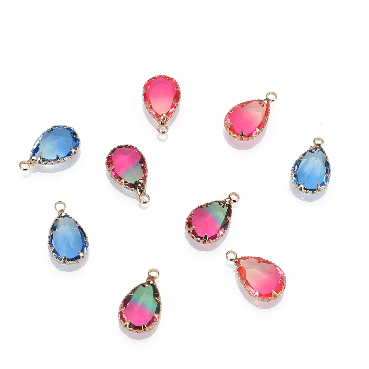 10pcs/lot Copper Colorful Crystal Water Drop Crystal Charms For Jewelry DIY Making Shining Crystal Pendant Accessories