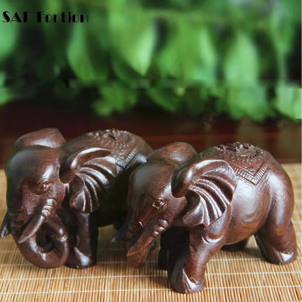 Fortion Elephant Figurine – Carved Natural Wood & Mineral Crystal Chakra Statue