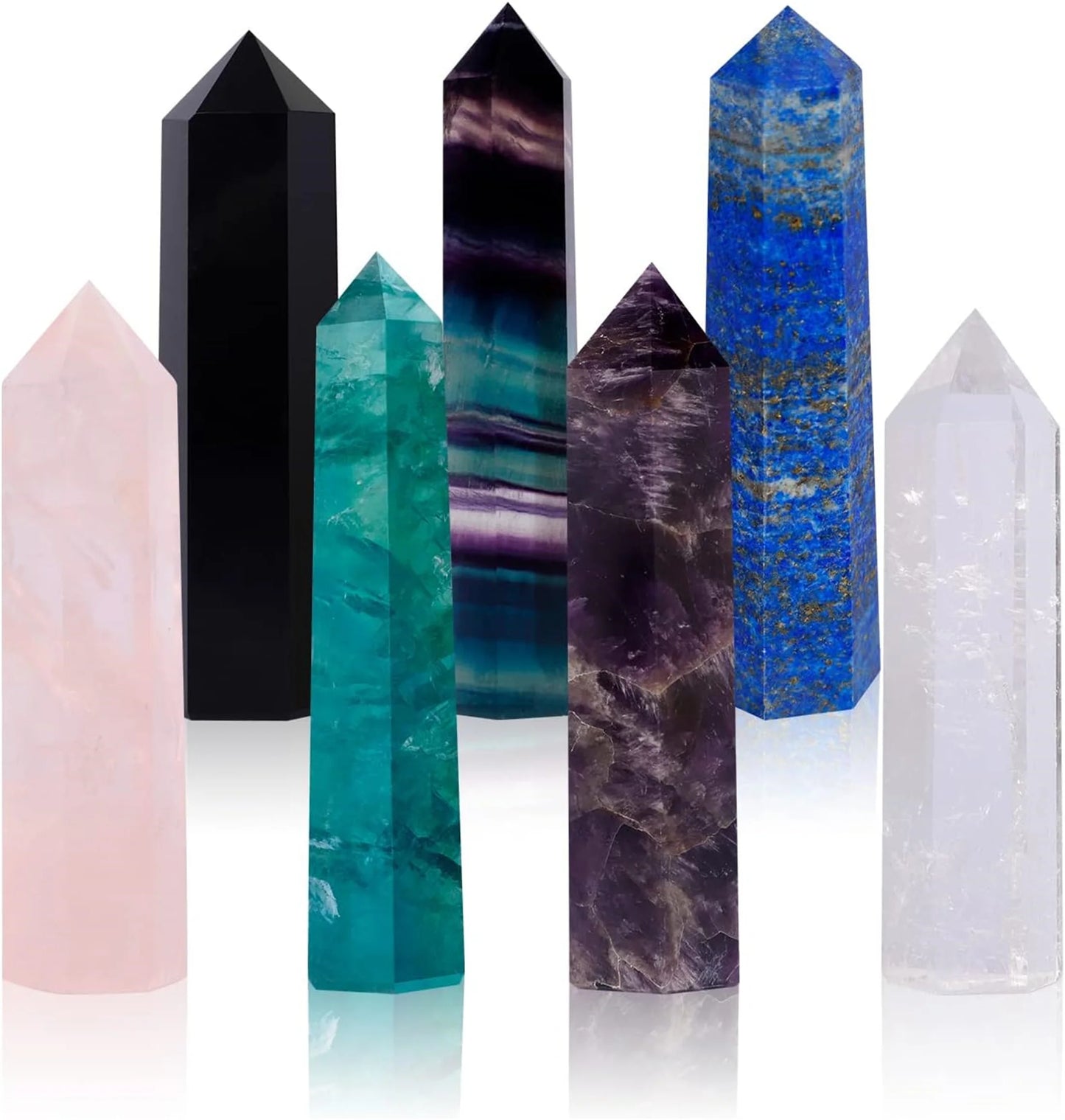 Healing Crystal Wand – Amethyst, Rose Quartz, Clear Quartz, Obsidian, Fluorite, Labradorite, and Lapis Lazuli for Meditation & Reiki