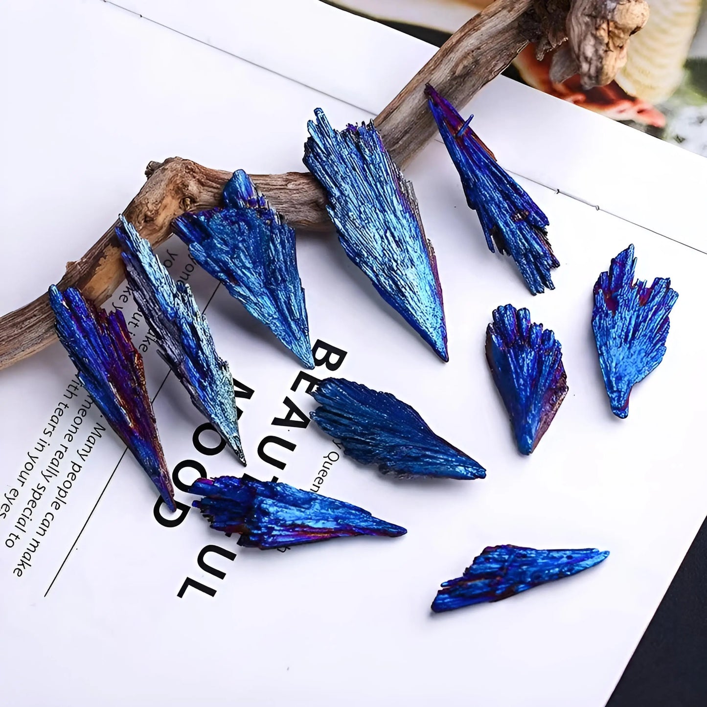 Natural Black Tourmaline Electroplated Quartz Titanium Coated Crystal Mineral Specimen Room Decor Peacock Feather Healing Rocks