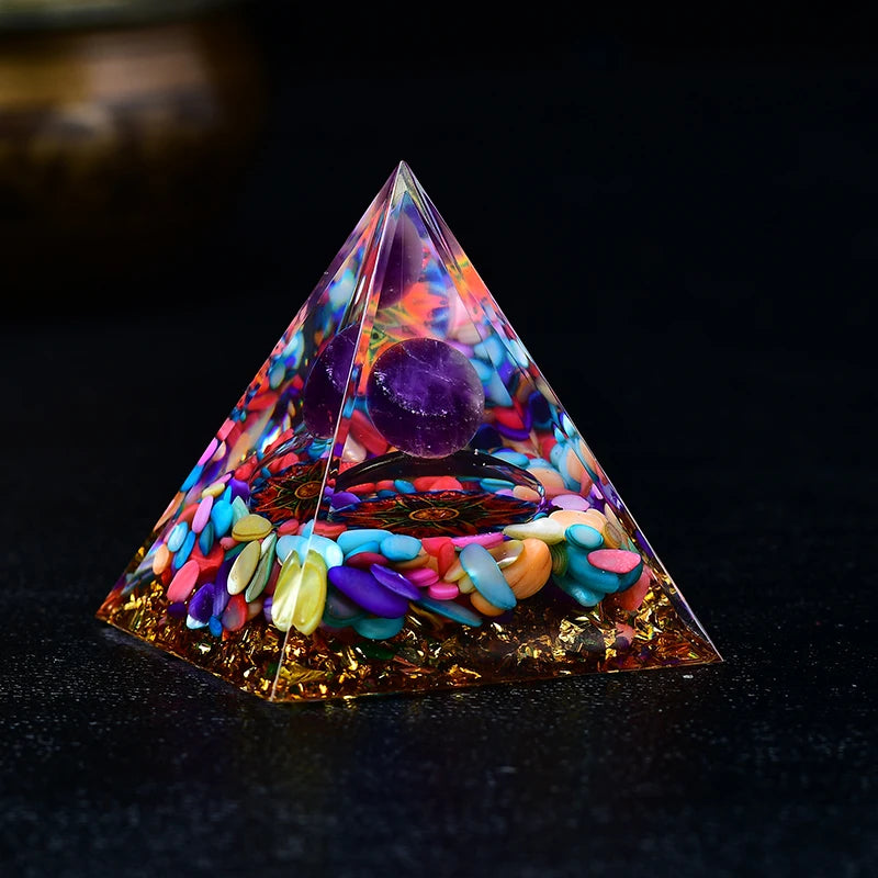 Natural Crystal Energy Generator Pyramid – Spiritual Healing Chakra Resin for Meditation and Room Decoration