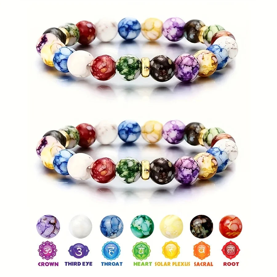 7 Chakra Reiki Healing Stone Bracelet Yoga Balance Energy Imitate Volcanic Stone Beads Jewelry Handmade DIY Beaded Bracelets