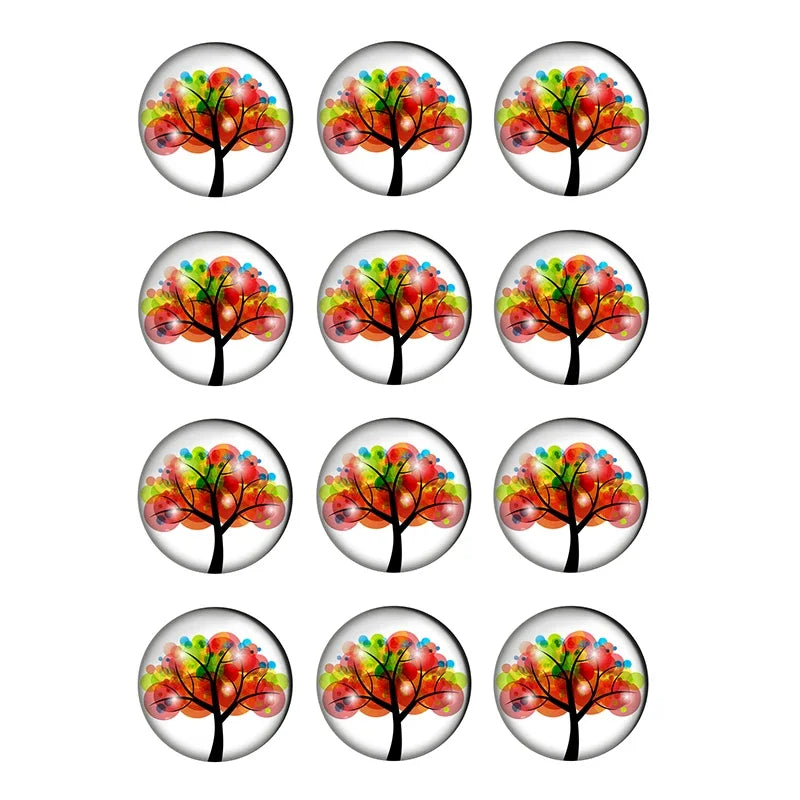 12-pieces Colorful Tree of Life Glass Cabochons