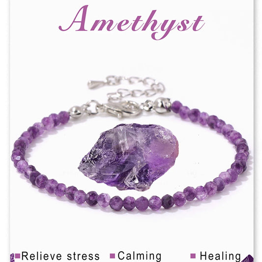 3mm Natural Stone Amethysts Beads Bracelets For Women Relieve Stress Calming Healing Quartzs Crystal Chain Bracelet Yoga Jewelry