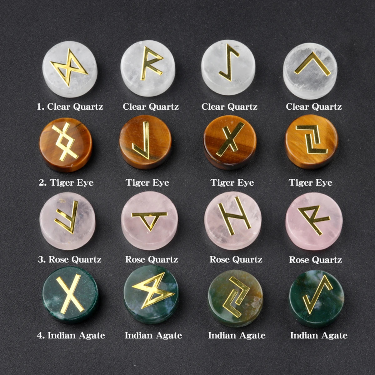 25-Pieces Natural Crystal Rune Set – Sacred Symbol Stones for Healing, Amulets, and Reiki Energy