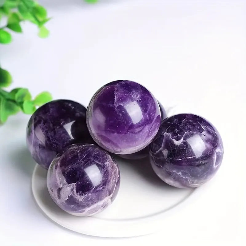 5-Pieces Natural Amethyst Healing Crystal Set – Stunning Gemstone Balls for Energy, Yoga and Healing